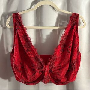 Cacique by Lane Bryant Unlined Full Coverage Lace Bra | 40K | Red & Black